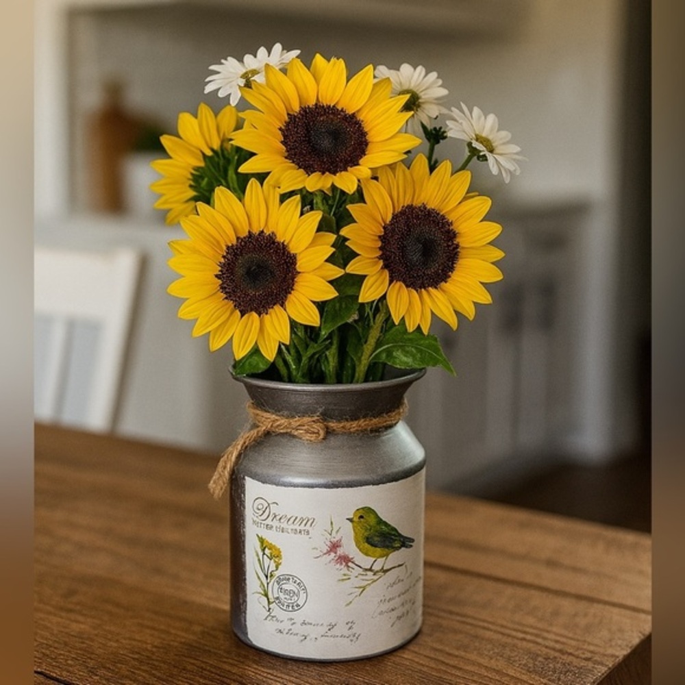 Decorative Silver Vase with Humming Bird Design